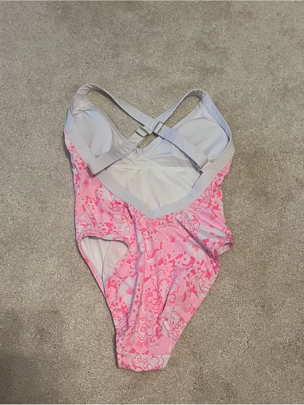 Lilly Pulitzer Niomi Floral V-Neck Pink One-Piece Swimsuit with White Trim - Picture 3 of 4
